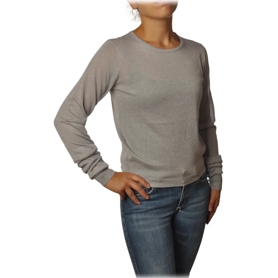 Patrizia Pepe - Sweater Crew-neck in Laminated Yarn - Light Grey - Pullover - Made in Italy - Luxury Exclusive Collection - Avvenice