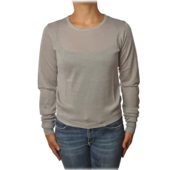 Patrizia Pepe - Sweater Crew-neck in Laminated Yarn - Light Grey - Pullover - Made in Italy - Luxury Exclusive Collection - Avvenice