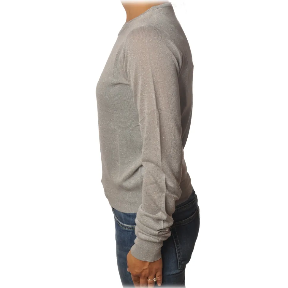 Patrizia Pepe - Sweater Crew-neck in Laminated Yarn - Light Grey - Pullover - Made in Italy - Luxury Exclusive Collection - Avvenice