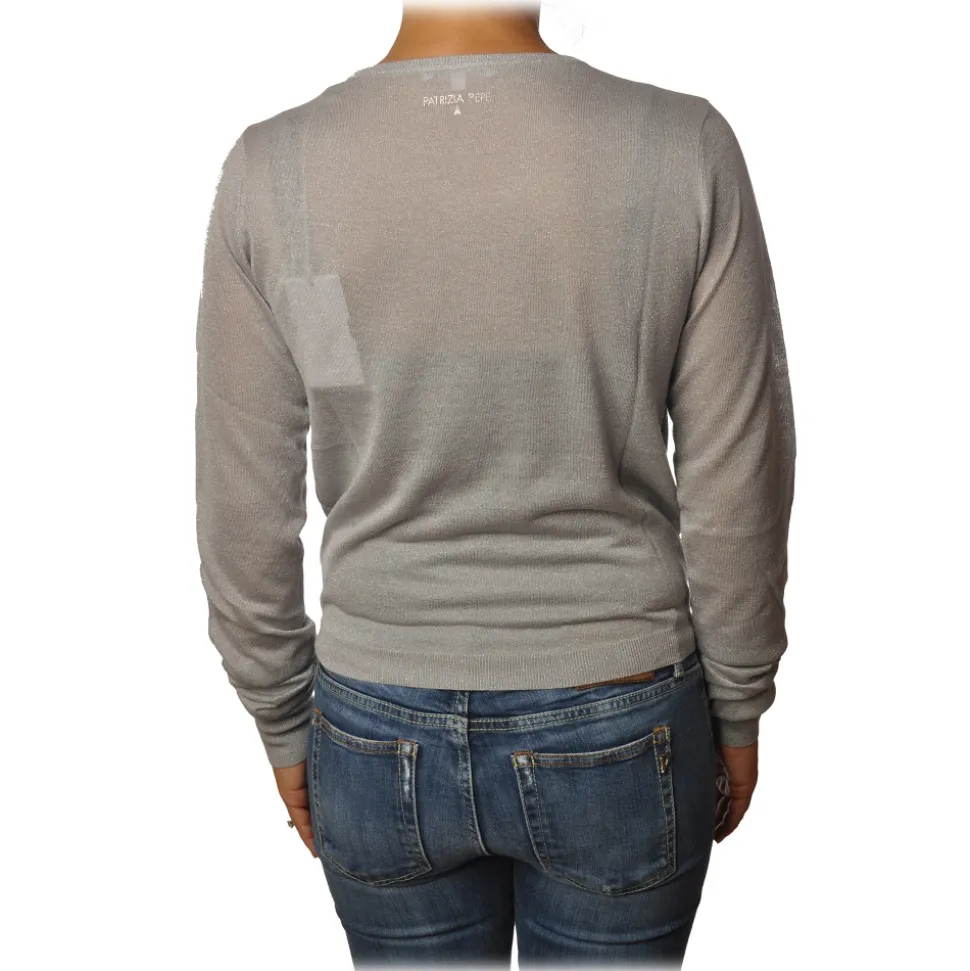 Patrizia Pepe - Sweater Crew-neck in Laminated Yarn - Light Grey - Pullover - Made in Italy - Luxury Exclusive Collection - Avvenice