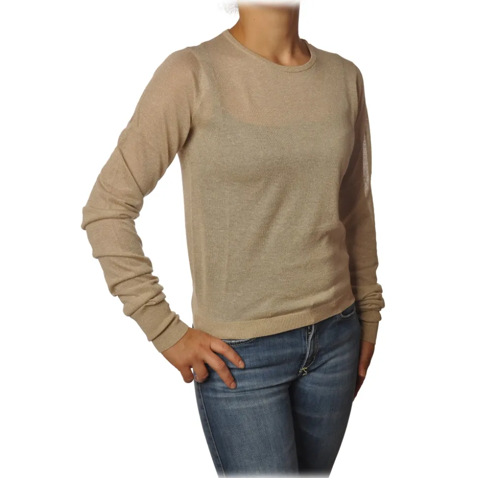 Patrizia Pepe - Sweater Crew-neck in Laminated Yarn - Beige - Pullover - Made in Italy - Luxury Exclusive Collection - Avvenice