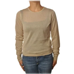 Patrizia Pepe - Sweater Crew-neck in Laminated Yarn - Beige - Pullover - Made in Italy - Luxury Exclusive Collection - Avvenice