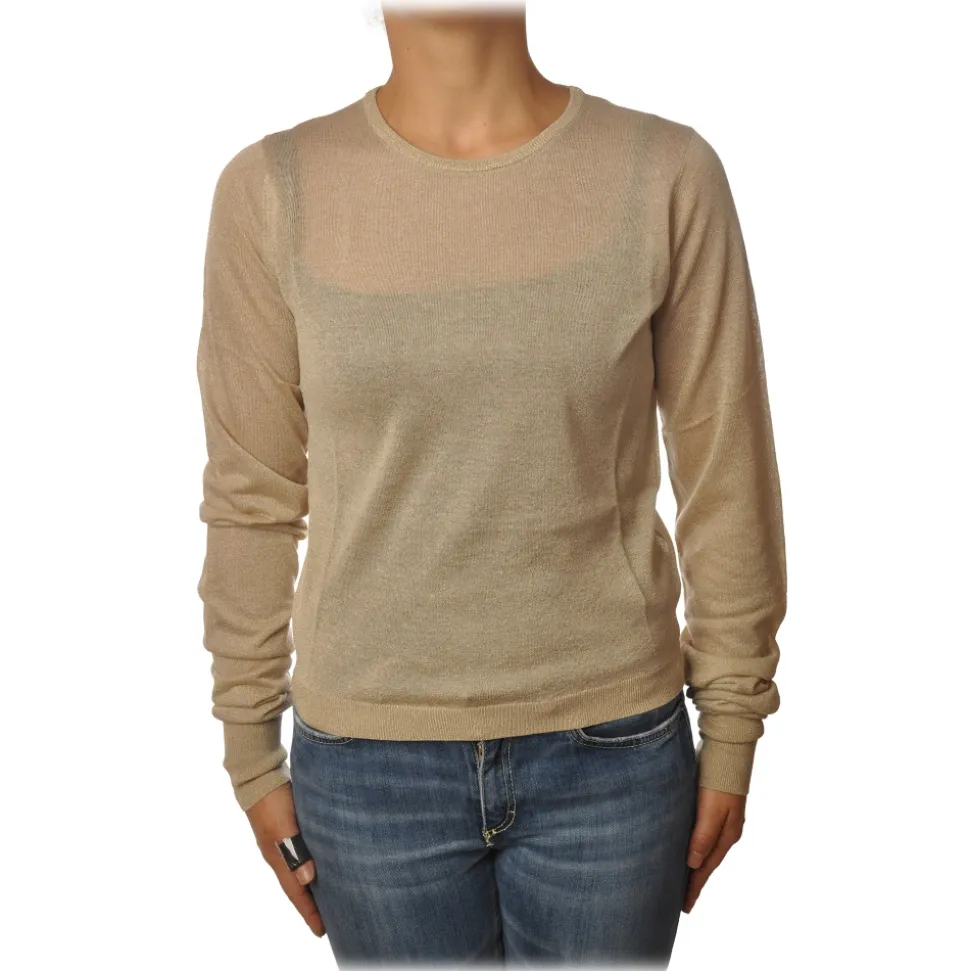 Patrizia Pepe - Sweater Crew-neck in Laminated Yarn - Beige - Pullover - Made in Italy - Luxury Exclusive Collection - Avvenice