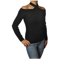 Patrizia Pepe - Sweater Nude Shoulders Crew-neck Detail - Black - Pullover - Made in Italy - Luxury Exclusive Collection - Avvenice