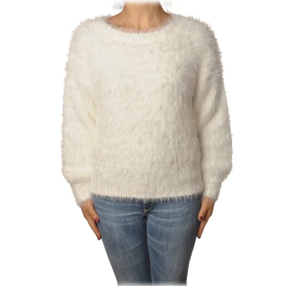 Patrizia Pepe - Sweater Round Neck in Hairy Yarn - White - Pullover - Made in Italy - Luxury Exclusive Collection - Avvenice