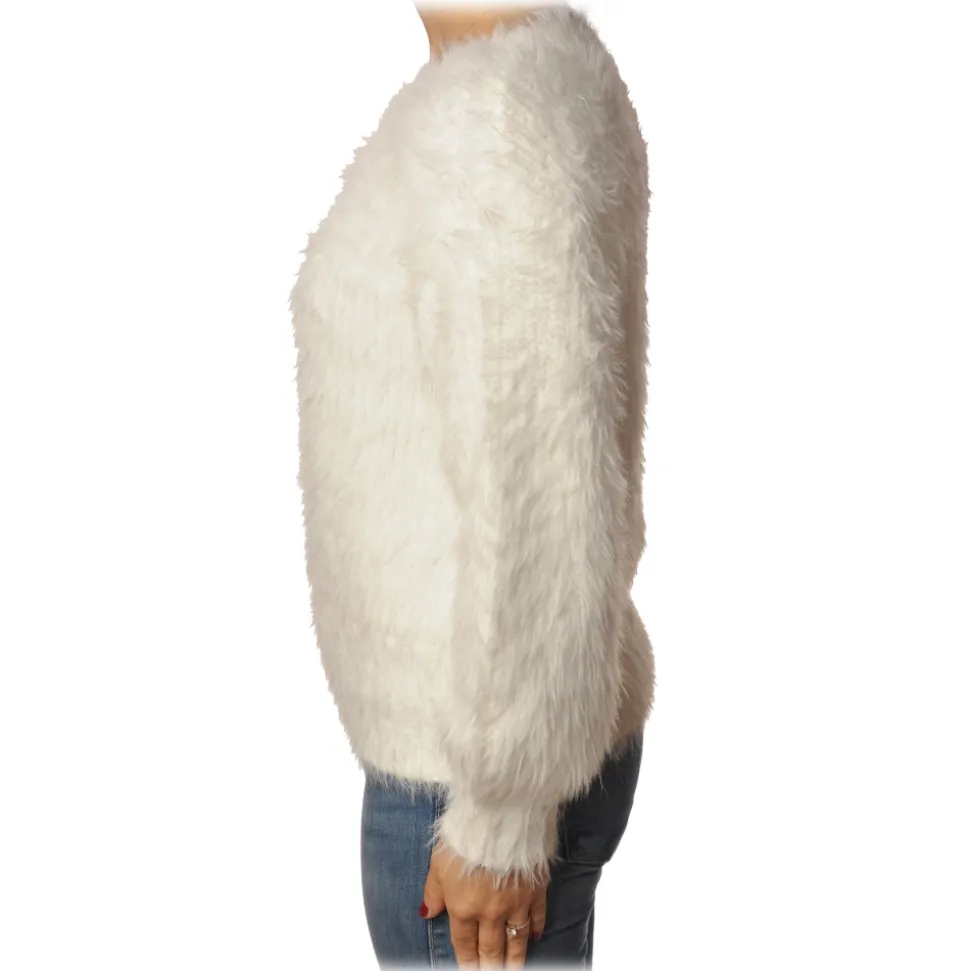 Patrizia Pepe - Sweater Round Neck in Hairy Yarn - White - Pullover - Made in Italy - Luxury Exclusive Collection - Avvenice