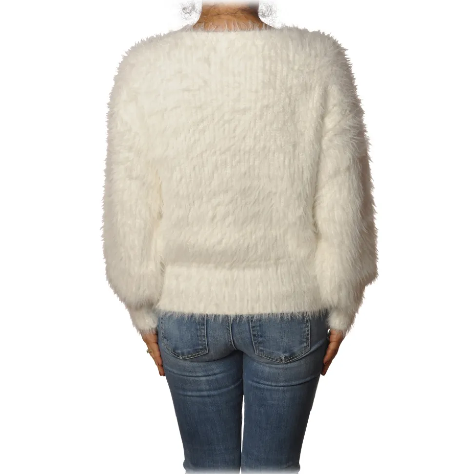 Patrizia Pepe - Sweater Round Neck in Hairy Yarn - White - Pullover - Made in Italy - Luxury Exclusive Collection - Avvenice