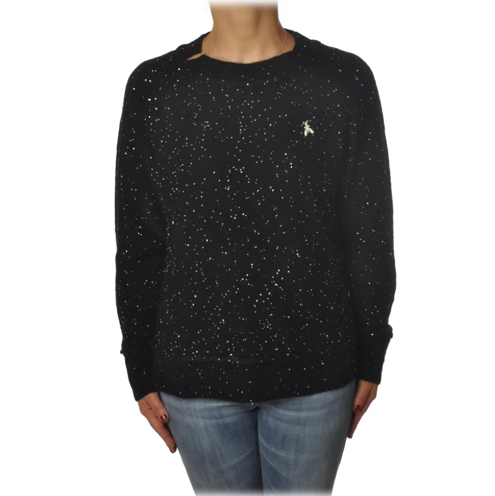 Patrizia Pepe - Sweater Round Neck with Paillettes - Black - Pullover - Made in Italy - Luxury Exclusive Collection - Avvenice