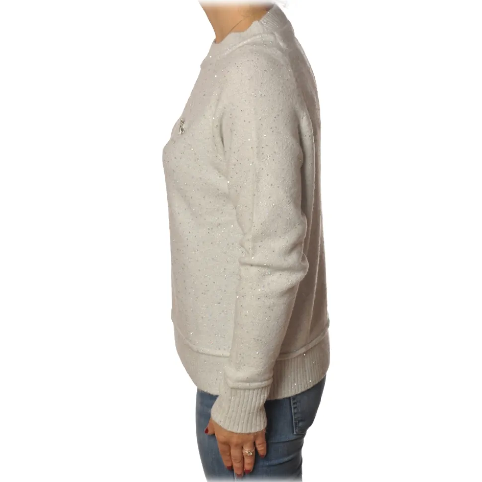 Patrizia Pepe - Sweater Round Neck with Paillettes - White - Pullover - Made in Italy - Luxury Exclusive Collection - Avvenice