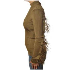 Patrizia Pepe - Sweater with Removable Feather Insert - Camel - Pullover - Made in Italy - Luxury Exclusive Collection - Avvenice