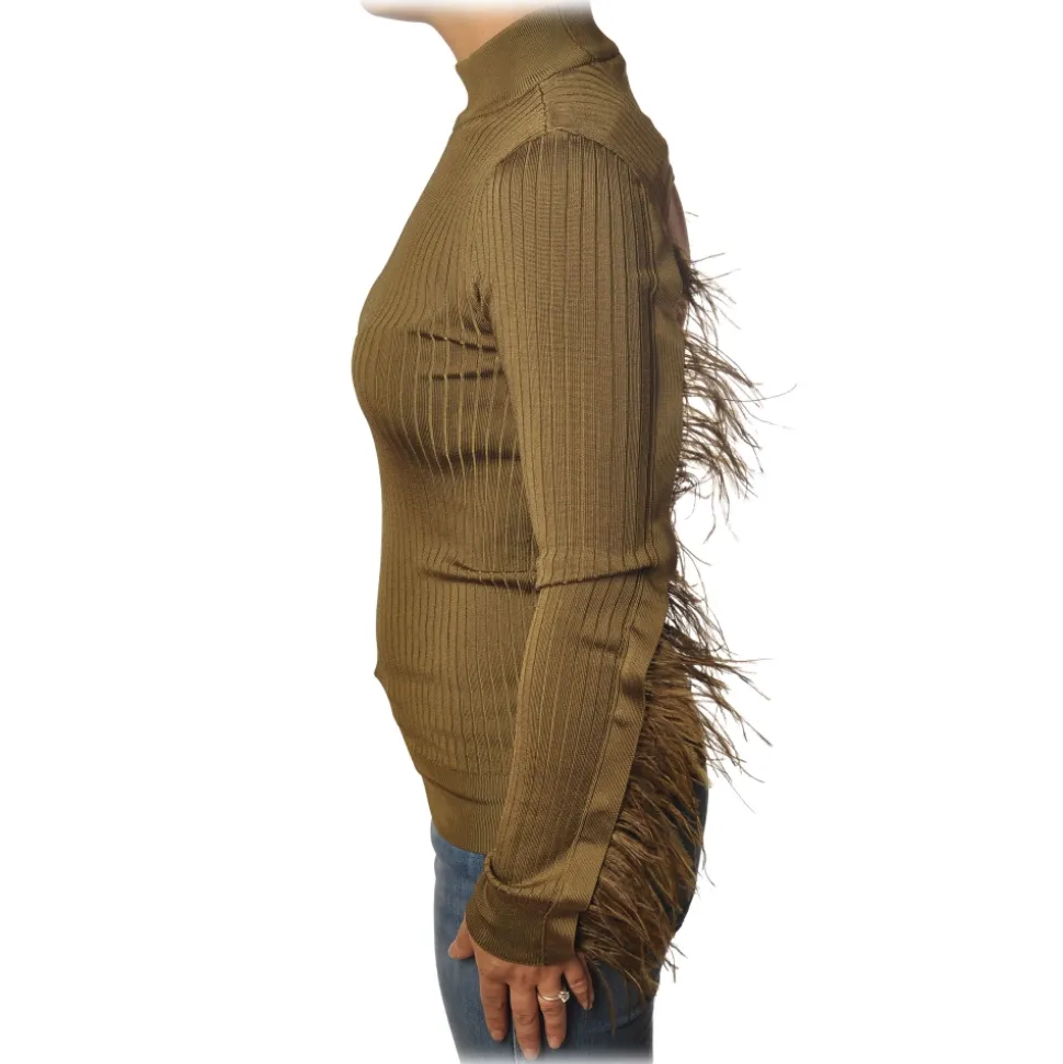 Patrizia Pepe - Sweater with Removable Feather Insert - Camel - Pullover - Made in Italy - Luxury Exclusive Collection - Avvenice