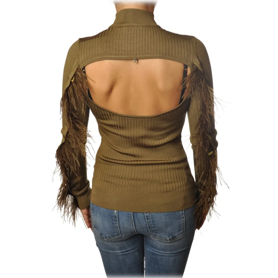 Patrizia Pepe - Sweater with Removable Feather Insert - Camel - Pullover - Made in Italy - Luxury Exclusive Collection - Avvenice