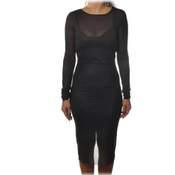 Patrizia Pepe - Tight Sheath Dress in Transparent Fabric with Slip - Black - Dress - Made in Italy - Luxury Exclusive Collection - Avvenice