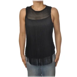 Patrizia Pepe - Top with Fringes - Black - Top - Made in Italy - Luxury Exclusive Collection - Avvenice