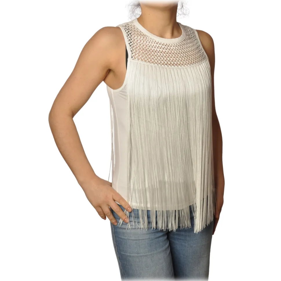 Patrizia Pepe - Top with Fringes - White - Top - Made in Italy - Luxury Exclusive Collection - Avvenice