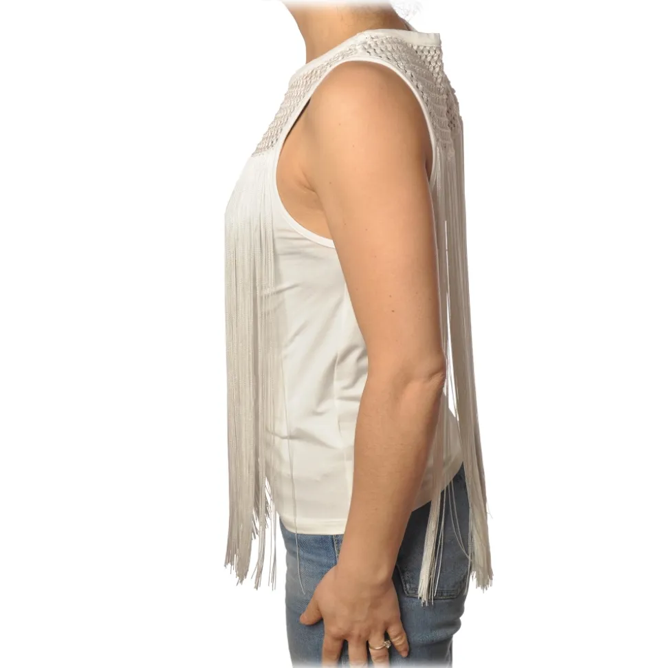 Patrizia Pepe - Top with Fringes - White - Top - Made in Italy - Luxury Exclusive Collection - Avvenice