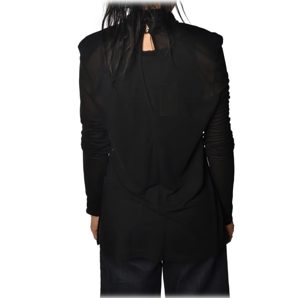 Patrizia Pepe - Transparent Fabric Blouse with Straps - Black - Shirt - Made in Italy - Luxury Exclusive Collection - Avvenice