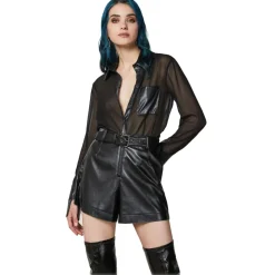 Patrizia Pepe - Transparent Shirt with Faux Leather Details - Black - Shirt - Made in Italy - Luxury Exclusive Collection - Avvenice