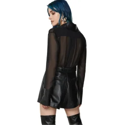 Patrizia Pepe - Transparent Shirt with Faux Leather Details - Black - Shirt - Made in Italy - Luxury Exclusive Collection - Avvenice