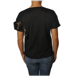 Patrizia Pepe - T-shirt Crew-neck Model with Ruffles of Sequins - Black - T-shirt - Made in Italy - Luxury Exclusive Collection - Avvenice