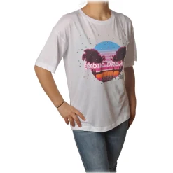 Patrizia Pepe - T-shirt Round-Neck Model with Print and Strass - White - T-shirt - Made in Italy - Luxury Exclusive Collection - Avvenice