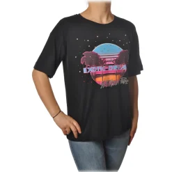 Patrizia Pepe - T-shirt Round-Neck Model with Print and Strass - Black - T-shirt - Made in Italy - Luxury Exclusive Collection - Avvenice