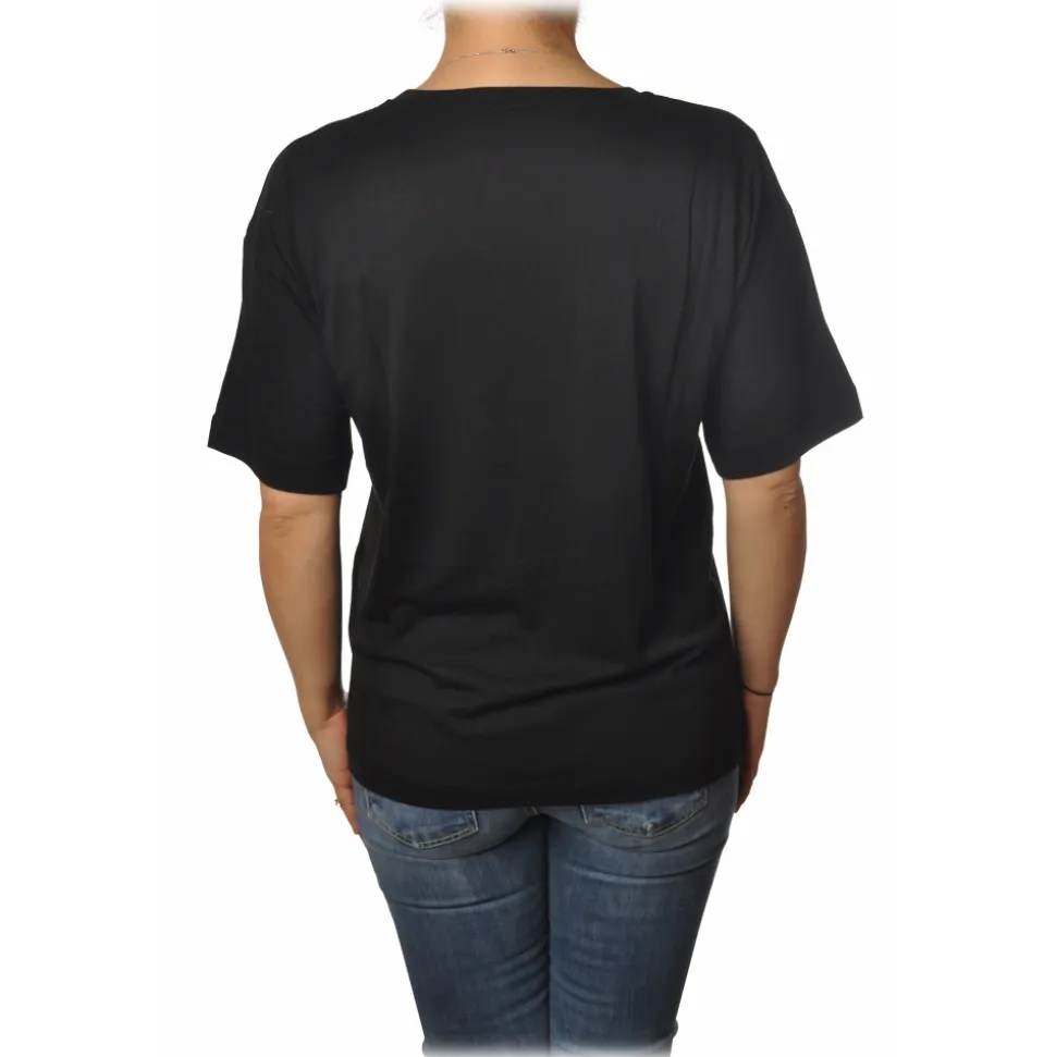 Patrizia Pepe - T-shirt Round-Neck Model with Print and Strass - Black - T-shirt - Made in Italy - Luxury Exclusive Collection - Avvenice