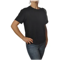 Patrizia Pepe - T-shirt Round-Neck Model with Brooch Detail - Black - T-shirt - Made in Italy - Luxury Exclusive Collection - Avvenice