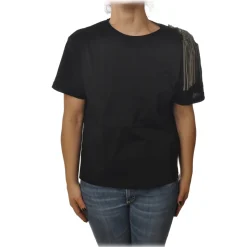 Patrizia Pepe - T-shirt Round-Neck Model with Brooch Detail - Black - T-shirt - Made in Italy - Luxury Exclusive Collection - Avvenice