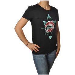Patrizia Pepe - T-shirt Round-Neck Model with Print and Strass - Black - T-shirt - Made in Italy - Luxury Exclusive Collection - Avvenice