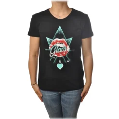 Patrizia Pepe - T-shirt Round-Neck Model with Print and Strass - Black - T-shirt - Made in Italy - Luxury Exclusive Collection - Avvenice