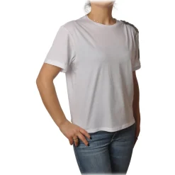 Patrizia Pepe - T-shirt Round-Neck Model with Brooch Detail - White - T-shirt - Made in Italy - Luxury Exclusive Collection - Avvenice
