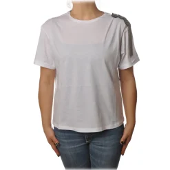 Patrizia Pepe - T-shirt Round-Neck Model with Brooch Detail - White - T-shirt - Made in Italy - Luxury Exclusive Collection - Avvenice