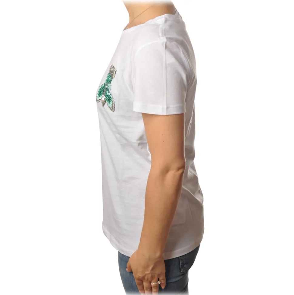 Patrizia Pepe - T-shirt with Fly-Shaped Bead Embroidery - White - T-shirt - Made in Italy - Luxury Exclusive Collection - Avvenice