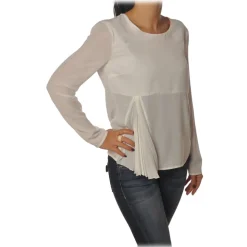 Patrizia Pepe - Tunic with Long Sleeve and Cut on the Front - White - Shirt - Made in Italy - Luxury Exclusive Collection - Avvenice