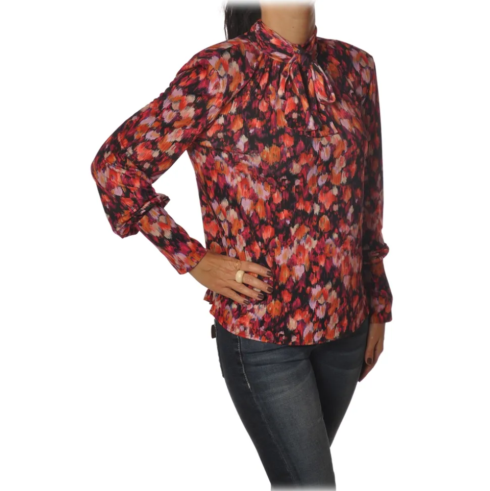 Patrizia Pepe - Tunic with High Collar in Fantasy - Flower Fantasy - Shirt - Made in Italy - Luxury Exclusive Collection - Avvenice