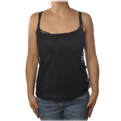 Patrizia Pepe - V-neck Tank Top in Stretch Lace - Black - T-shirt - Made in Italy - Luxury Exclusive Collection - Avvenice