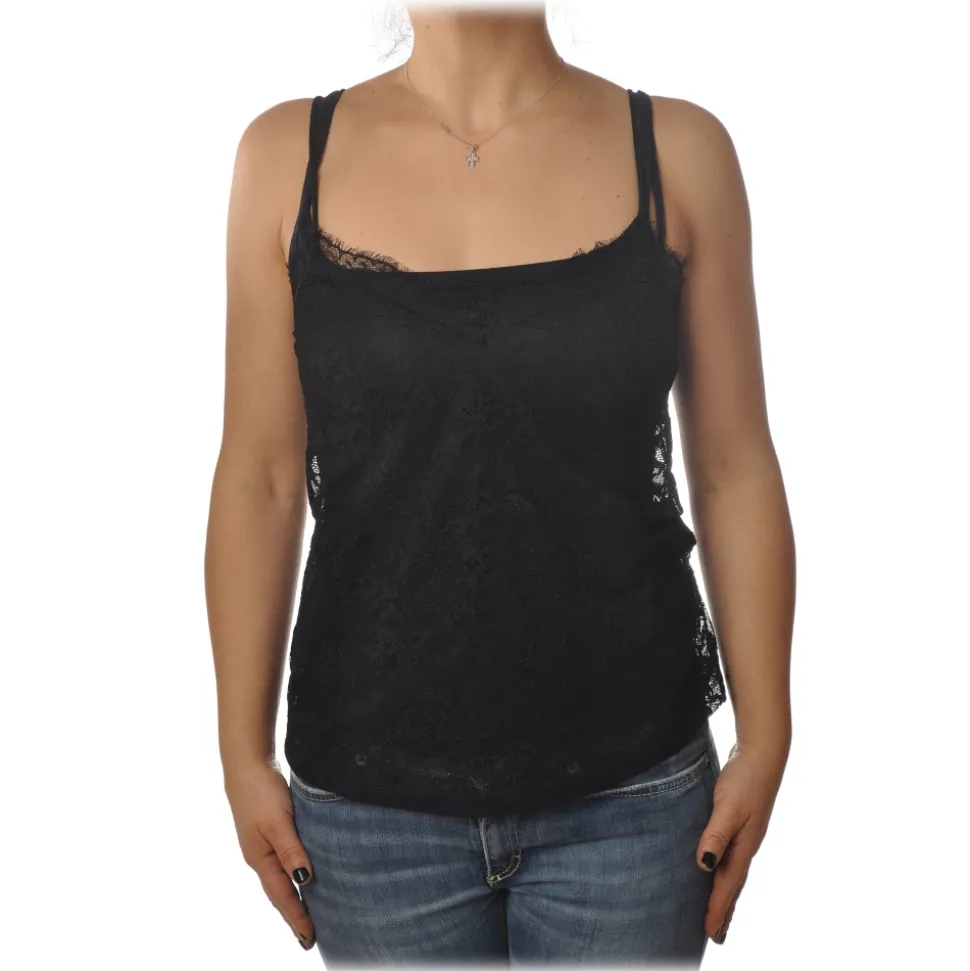 Patrizia Pepe - V-neck Tank Top in Stretch Lace - Black - T-shirt - Made in Italy - Luxury Exclusive Collection - Avvenice