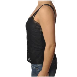 Patrizia Pepe - V-neck Tank Top in Stretch Lace - Black - T-shirt - Made in Italy - Luxury Exclusive Collection - Avvenice