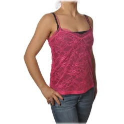 Patrizia Pepe - V-neck Tank Top in Stretch Lace - Fuxsia - T-shirt - Made in Italy - Luxury Exclusive Collection - Avvenice