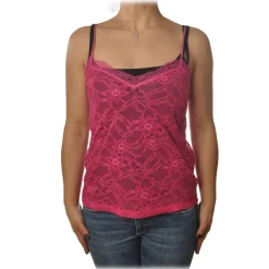 Patrizia Pepe - V-neck Tank Top in Stretch Lace - Fuxsia - T-shirt - Made in Italy - Luxury Exclusive Collection - Avvenice
