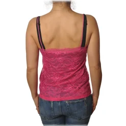 Patrizia Pepe - V-neck Tank Top in Stretch Lace - Fuxsia - T-shirt - Made in Italy - Luxury Exclusive Collection - Avvenice
