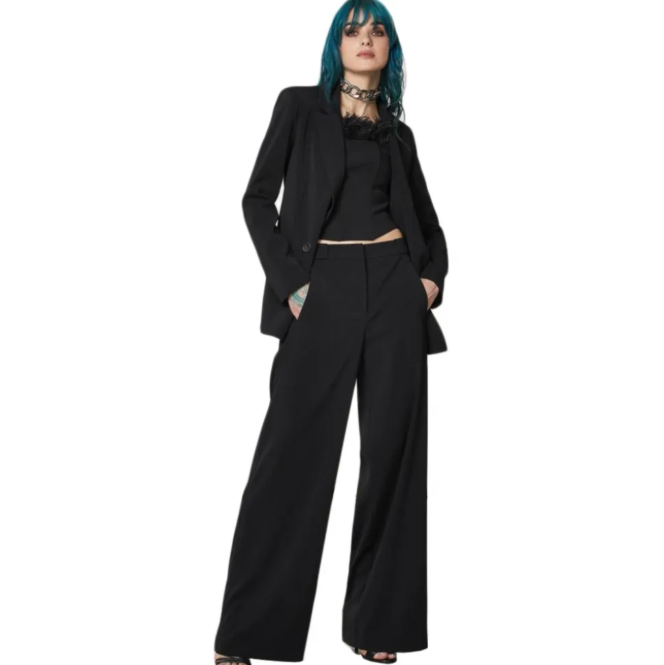 Patrizia Pepe - Wide Leg Trousers in Technical Fabric - Black - Trousers - Made in Italy - Luxury Exclusive Collection - Avvenice