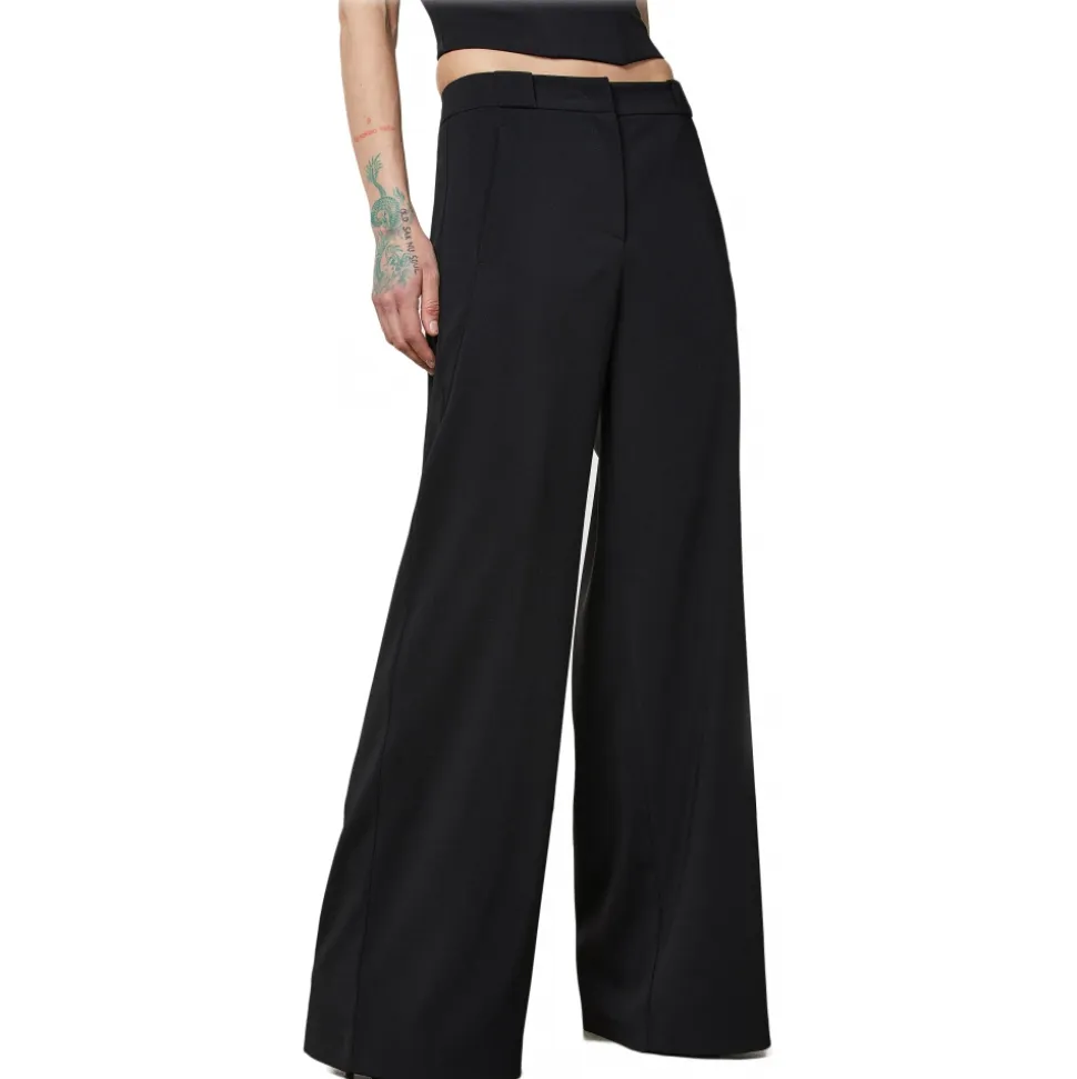 Patrizia Pepe - Wide Leg Trousers in Technical Fabric - Black - Trousers - Made in Italy - Luxury Exclusive Collection - Avvenice