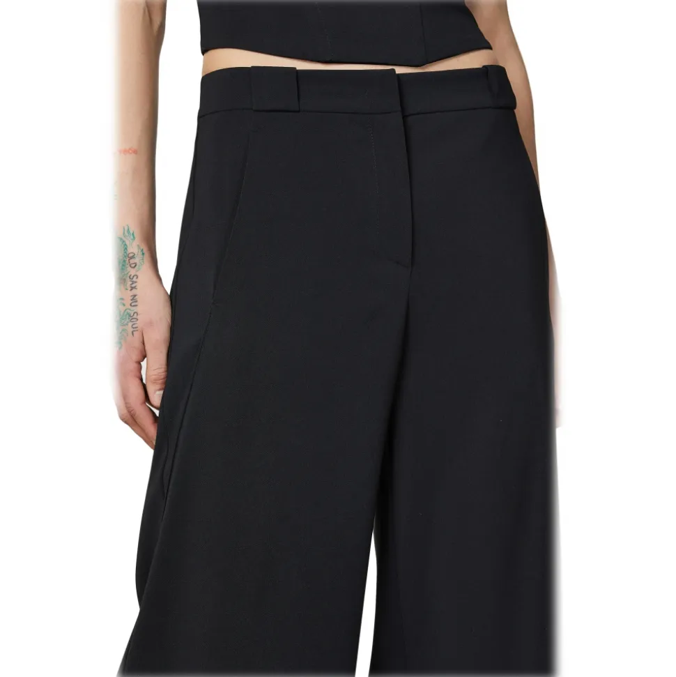 Patrizia Pepe - Wide Leg Trousers in Technical Fabric - Black - Trousers - Made in Italy - Luxury Exclusive Collection - Avvenice