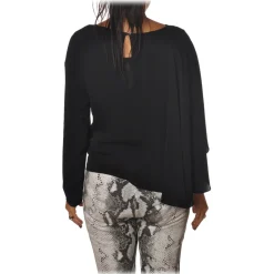 Patrizia Pepe -Tunic Blouse Model Asymmetrical - Black - Shirt - Made in Italy - Luxury Exclusive Collection - Avvenice