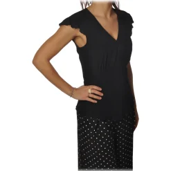 Pinko - Blouse Popcorn V-neck with Half Cap Sleeves - Black - Shirt - Made in Italy - Luxury Exclusive Collection - Avvenice