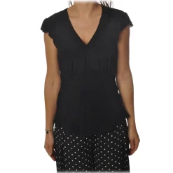 Pinko - Blouse Popcorn V-neck with Half Cap Sleeves - Black - Shirt - Made in Italy - Luxury Exclusive Collection - Avvenice