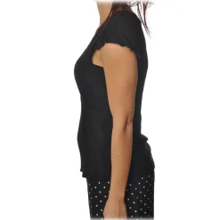 Pinko - Blouse Popcorn V-neck with Half Cap Sleeves - Black - Shirt - Made in Italy - Luxury Exclusive Collection - Avvenice