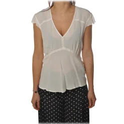 Pinko - Blouse Popcorn V-neck with Half Cap Sleeves - White - Shirt - Made in Italy - Luxury Exclusive Collection - Avvenice